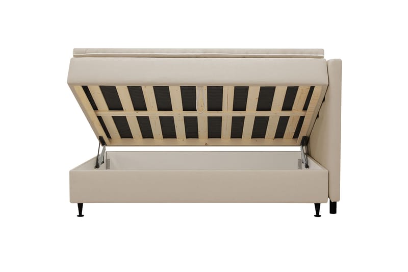HVILA Plus Komplett Sängpaket – Kontinentalsäng 140x200 cm i Tyg med Förvaring, Sänggavel + Bäddmadrass med Fasthetsgrad Mediumfast - Beige - Möbler - Sovrum - Sängar - Kontinentalsängar
