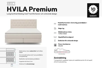 HVILA Premium Sängpaket Kontinentalsäng 180x200 cm med svävande effekt inkl. Bäddmadrass i Latex med Tvättbar klädsel - Medium/Fast - Möbler - Sovrum - Sängar - Komplett Sängpaket