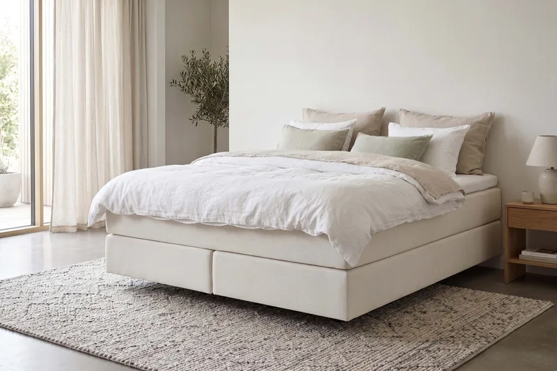 HVILA Premium Kontinentalsäng 180x200 cm med svävande effekt inkl. Bäddmadrass i Polyeterskum Mjuk/Medium med Tvättbar klädsel - Mjuk/Medium - Möbler - Sovrum - Sängar - Komplett Sängpaket