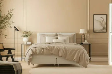 HVILA Premium Komplett Sängpaket 180x200 cm Kontinentalsäng med Sänggavel - Ljusbeige Tyg - Möbler - Sovrum - Sängar - Komplett Sängpaket