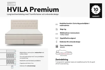 HVILA Premium Sängpaket Kontinentalsäng 180x200 cm med svävande effekt inkl. Bäddmadrass i Memoryskum med Tvättbar klädsel - Memoryskum - Möbler - Sovrum - Sängar - Komplett Sängpaket