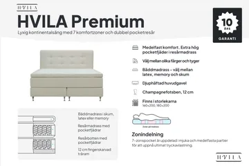HVILA Premium Komplett Sängpaket 180x200 cm Kontinentalsäng med Sänggavel - Ljusbeige Tyg - Möbler - Sovrum - Sängar - Komplett Sängpaket
