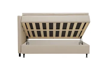 HVILA Plus Komplett Sängpaket – Kontinentalsäng 120x200 cm i Tyg med Förvaring, Sänggavel + Bäddmadrass med Fasthetsgrad Mediumfast - Beige - Möbler - Sovrum - Sängar - Komplett Sängpaket