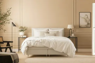 HVILA Premium Kontinentalsäng 160x200 cm - Ljusbeige Bouclé - Möbler - Sovrum - Sängar - Komplett Sängpaket