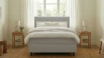 HVILA Plus Komplett Sängpaket – Kontinentalsäng 140x200 cm i Tyg med Förvaring, Sänggavel + Bäddmadrass med Fasthetsgrad Mediumfast - Grå - Möbler - Sovrum - Sängar - Kontinentalsängar
