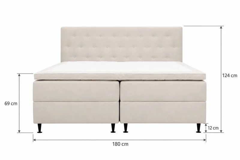 HVILA Plus Komplett Sängpaket – Kontinentalsäng 180x200 cm i Tyg med Förvaring, Sänggavel + Bäddmadrass - Ljusbeige - Möbler - Sovrum - Sängar - Komplett Sängpaket