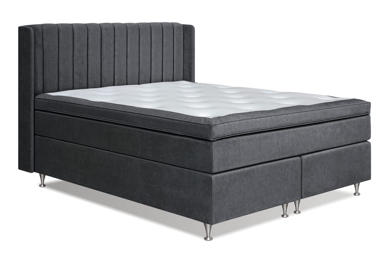 Joluma Komplett Sängpaket – Kontinentalsäng 160x200 cm i Tyg med Sänggavel + Bäddmadrass med Fasthetsgrad Fast - Mörkgrå - Möbler - Sovrum - Sängar - Komplett Sängpaket
