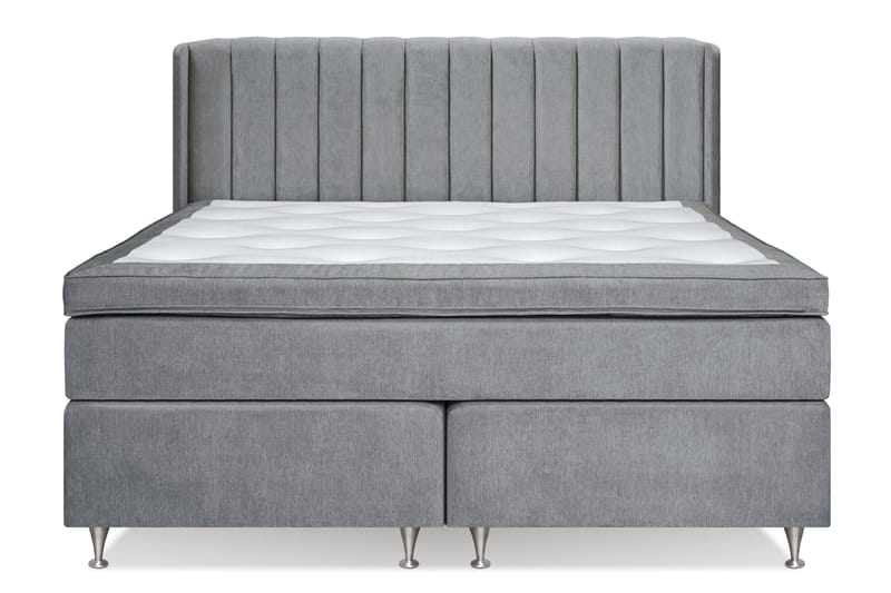 Joluma Komplett Sängpaket – Kontinentalsäng 160x200 cm i Tyg med Sänggavel + Bäddmadrass med Fasthetsgrad Fast/Medium - Grå - Möbler - Sovrum - Sängar - Komplett Sängpaket