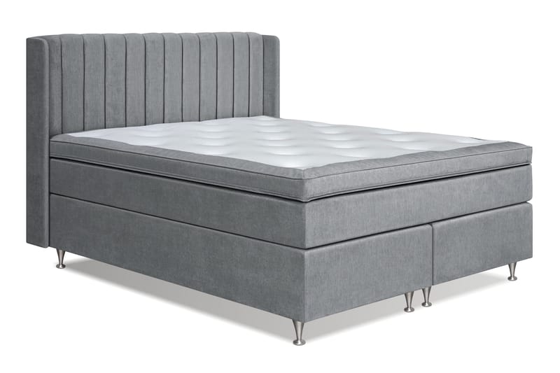 Joluma Komplett Sängpaket – Kontinentalsäng 160x200 cm i Tyg med Sänggavel + Bäddmadrass med Fasthetsgrad Fast/Medium - Grå - Möbler - Sovrum - Sängar - Komplett Sängpaket