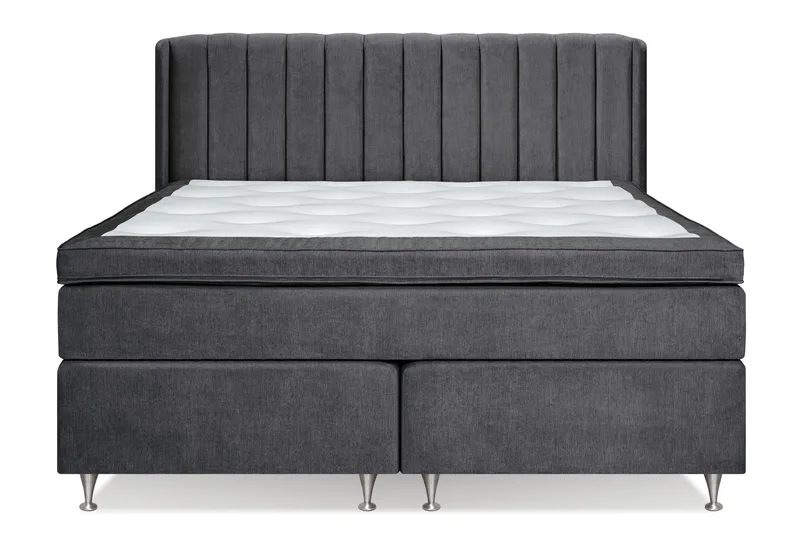 Joluma Komplett Sängpaket – Kontinentalsäng 160x200 cm i Tyg med Sänggavel + Bäddmadrass med Fasthetsgrad Fast/Medium - Mörkgrå - Möbler - Sovrum - Sängar - Komplett Sängpaket