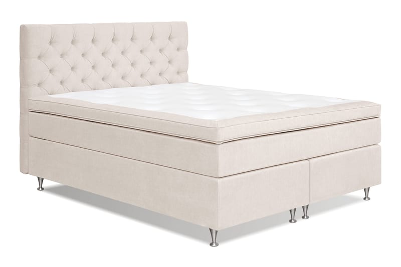 Joluma Komplett Sängpaket – Kontinentalsäng 180x200 cm i Tyg med Sänggavel + Bäddmadrass med Fasthetsgrad Fast - Ljusbeige - Möbler - Sovrum - Sängar - Kontinentalsängar