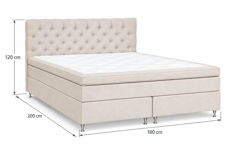 Joluma Komplett Sängpaket – Kontinentalsäng 180x200 cm i Tyg med Sänggavel + Bäddmadrass med Fasthetsgrad Fast - Ljusbeige - Möbler - Sovrum - Sängar - Kontinentalsängar