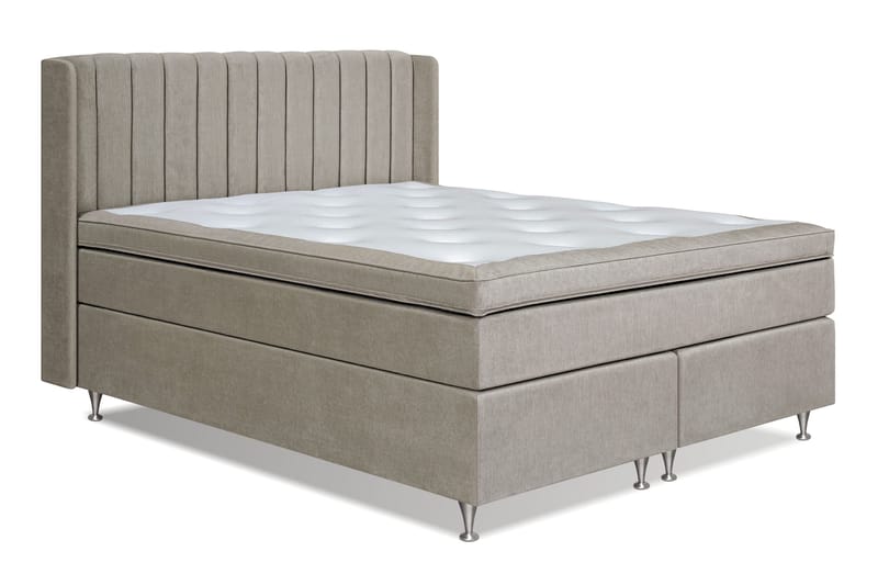 Joluma Komplett Sängpaket – Kontinentalsäng 180x200 cm i Tyg med Sänggavel + Bäddmadrass med Fasthetsgrad Medium - Beige - Möbler - Sovrum - Sängar - Komplett Sängpaket