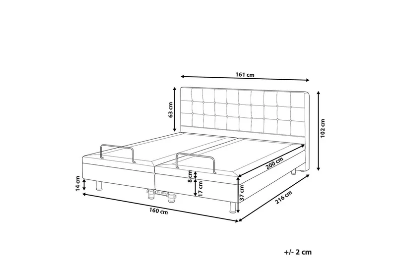 Justerbar säng Duke - Grå, svart, 160x200 cm - Möbler - Sovrum - Sängar - Komplett Sängpaket