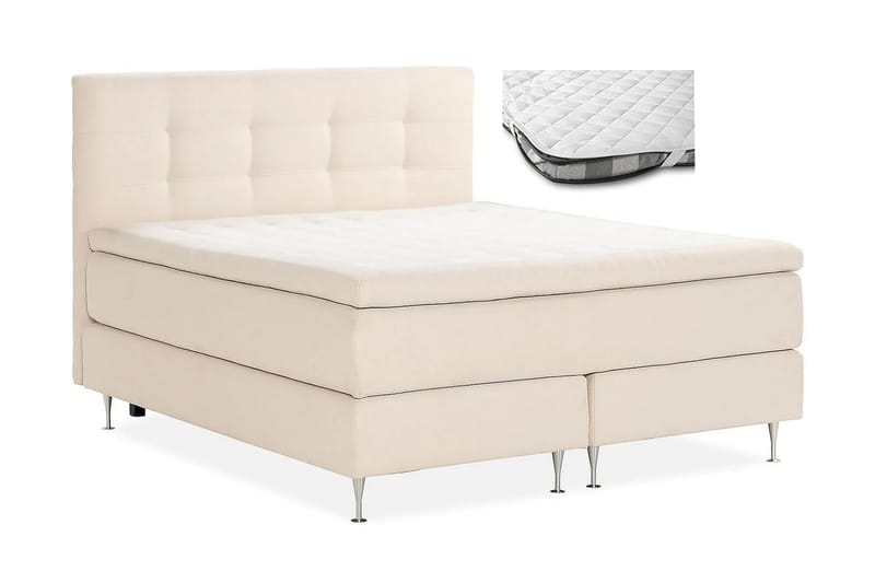 KALASHI Sängpaket Boucle 180x200 Knappad gavel + Madrasskydd - Beige - Möbler - Sovrum - Sängar - Komplett Sängpaket