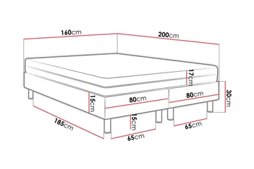Adeliza Kontinentalsäng 160x200 cm+Panel 60 cm - Vit - Möbler - Sovrum - Sängram & sängstomme
