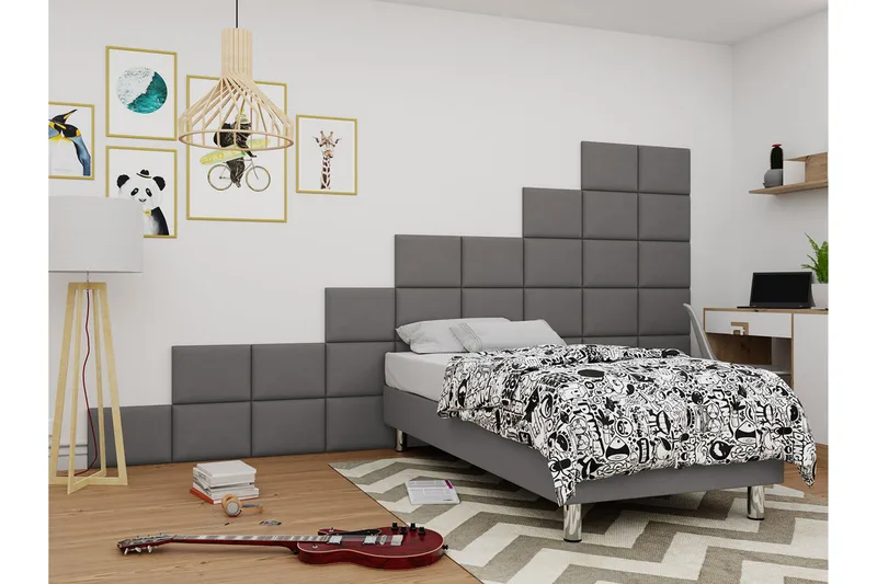 Adeliza Kontinentalsäng 90x200 cm+Panel 40 cm  Grå, Grå