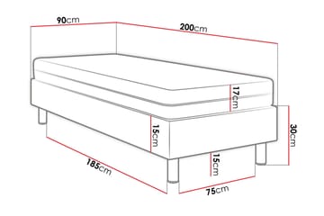 Adeliza Kontinentalsäng 90x200 cm+Panel 60 cm - Vit - Möbler - Sovrum - Sängram & sängstomme