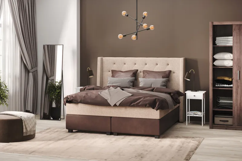 Cuba Sängpaket 140x200 med Två Bruna Kuddar - (+Fler val) Beige/Brun - Möbler - Sovrum - Sängar - Kontinentalsängar