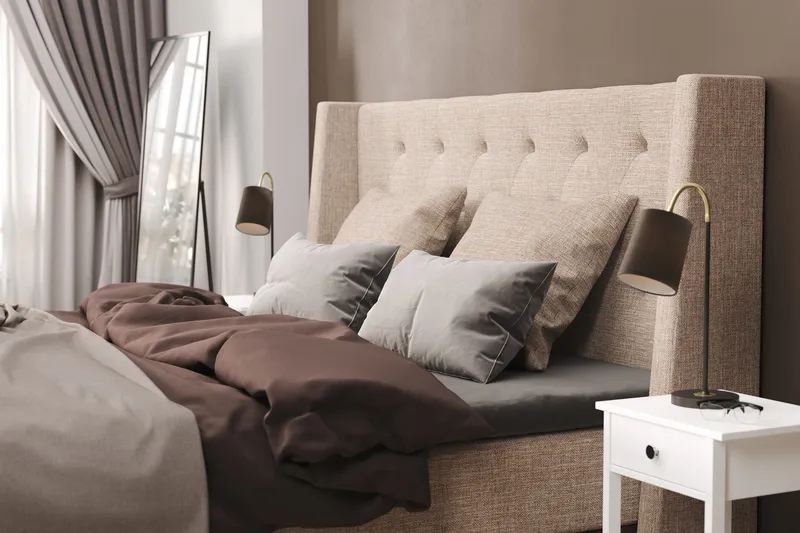 Cuba Sängpaket 160x200 med Två Beiga Kuddar - (+Fler val) Beige/Brun - Möbler - Sovrum - Sängar - Kontinentalsängar