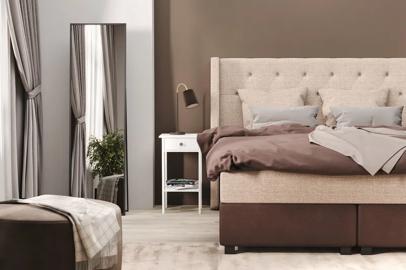 Cuba Sängpaket 160x200 med Två Beiga Kuddar - (+Fler val) Beige/Brun - Möbler - Sovrum - Sängar - Kontinentalsängar