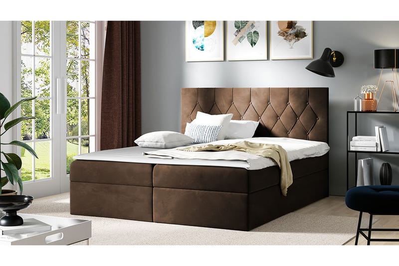 Davender Sängpaket Kontinentalsäng 120x200 cm med Förvaring - Brun - Komplett Sängpaket - Sängar med förvaring