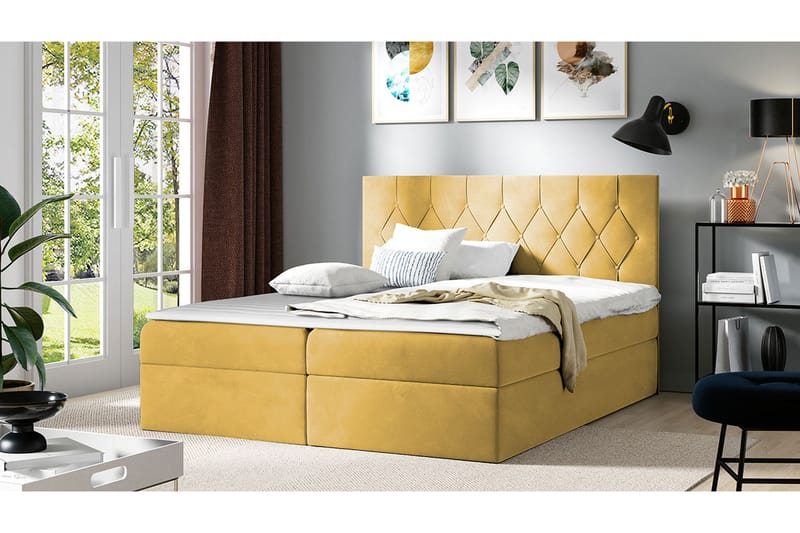 Davender Sängpaket Kontinentalsäng 120x200 cm med Förvaring - Gul - Komplett Sängpaket - Sängar med förvaring