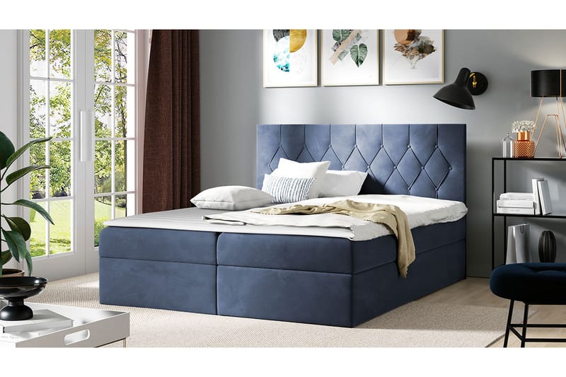 Davender Sängpaket Kontinentalsäng 140x200 cm med Förvaring - Blå - Komplett Sängpaket - Sängar med förvaring