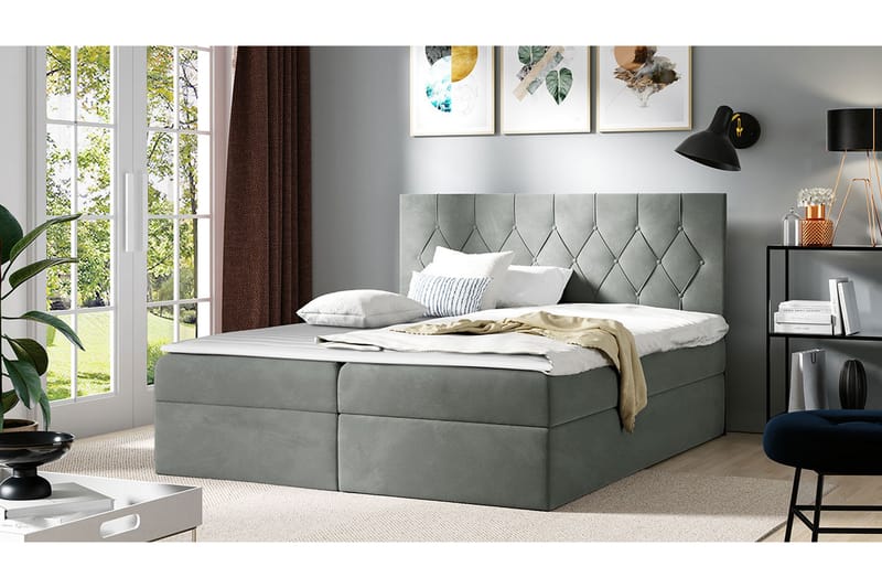 Davender Sängpaket Kontinentalsäng 140x200 cm med Förvaring - Grå - Möbler - Sovrum - Sängar - Komplett Sängpaket