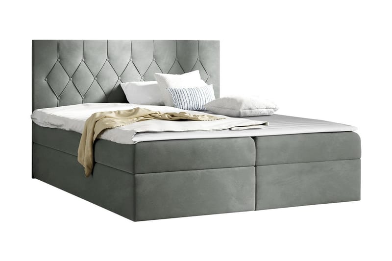 Davender Sängpaket Kontinentalsäng 160x200 cm med Förvaring - Grå - Komplett Sängpaket - Sängar med förvaring