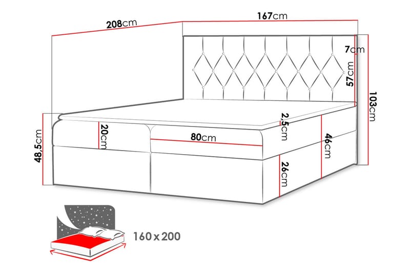 Davender Sängpaket Kontinentalsäng 160x200 cm med Förvaring - Röd - Komplett Sängpaket - Sängar med förvaring