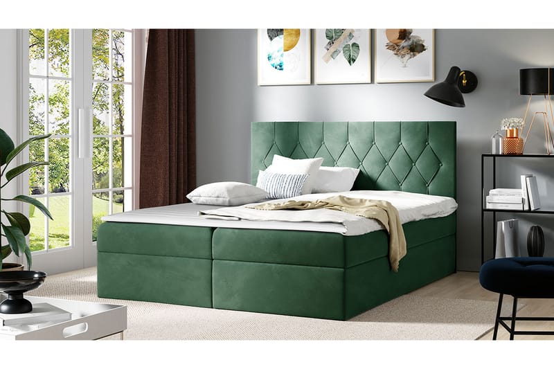Davender Sängpaket Kontinentalsäng 180x200 cm med Förvaring - Grön - Komplett Sängpaket - Sängar med förvaring