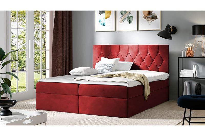 Davender Sängpaket Kontinentalsäng 180x200 cm med Förvaring - Röd - Komplett Sängpaket - Sängar med förvaring