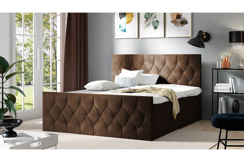 Davendra Sängpaket Kontinentalsäng 120x200 cm med Förvaring - Brun - Komplett Sängpaket - Sängar med förvaring