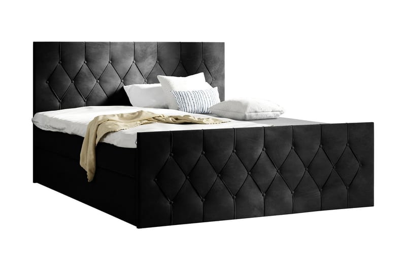 Davendra Sängpaket Kontinentalsäng 120x200 cm med Förvaring - Svart - Komplett Sängpaket - Sängar med förvaring