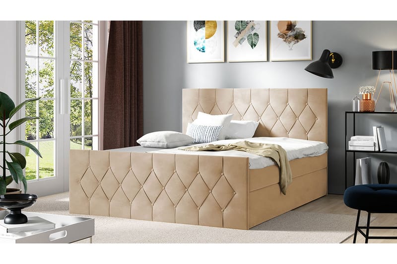 Davendra Sängpaket Kontinentalsäng 140x200 cm med Förvaring - Beige - Möbler - Sovrum - Sängar - Komplett Sängpaket