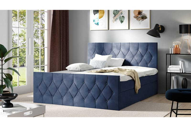 Davendra Sängpaket Kontinentalsäng 140x200 cm med Förvaring - Blå - Komplett Sängpaket - Sängar med förvaring