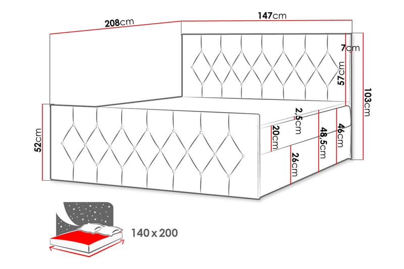 Davendra Sängpaket Kontinentalsäng 140x200 cm med Förvaring - Grön - Komplett Sängpaket - Sängar med förvaring