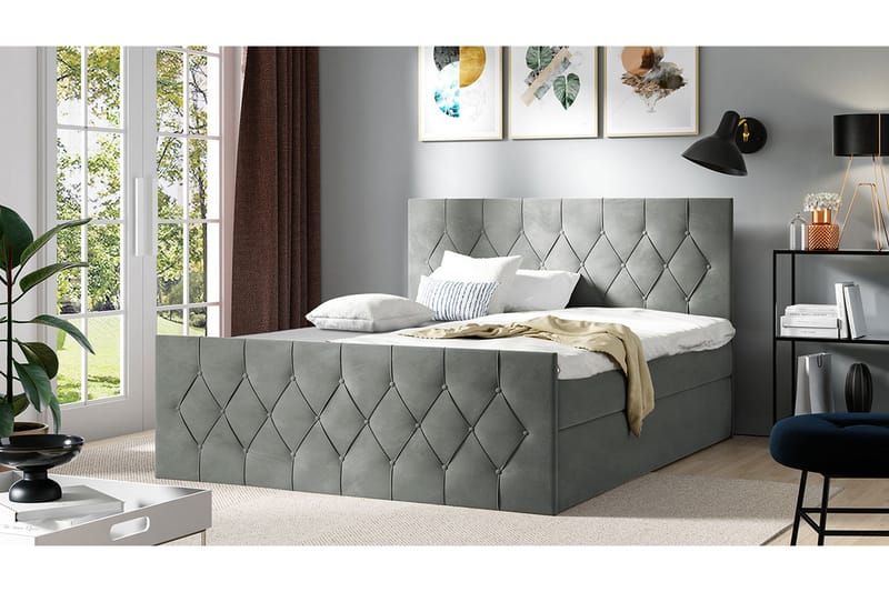 Davendra Sängpaket Kontinentalsäng 180x200 cm med Förvaring - Grå - Möbler - Sovrum - Sängar - Komplett Sängpaket