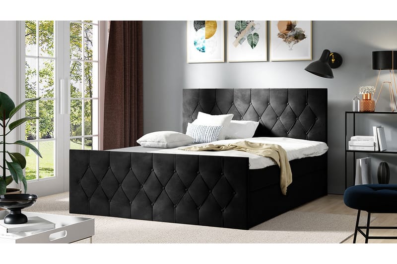Davendra Sängpaket Kontinentalsäng 180x200 cm med Förvaring - Svart - Möbler - Sovrum - Sängar - Komplett Sängpaket