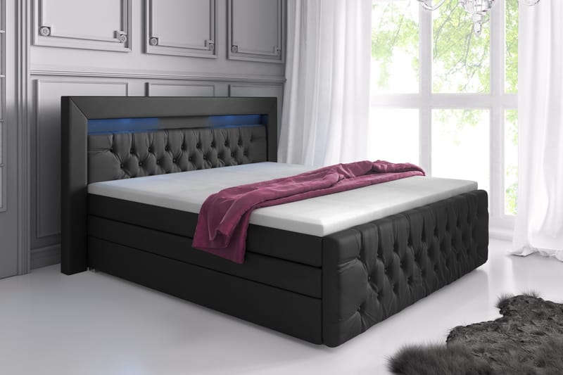ELIO Lyx Sängpaket 140x200 LED-belysning Svart/Konstläder - Svart/Konstläder - Möbler - Sovrum - Sängar - Komplett Sängpaket