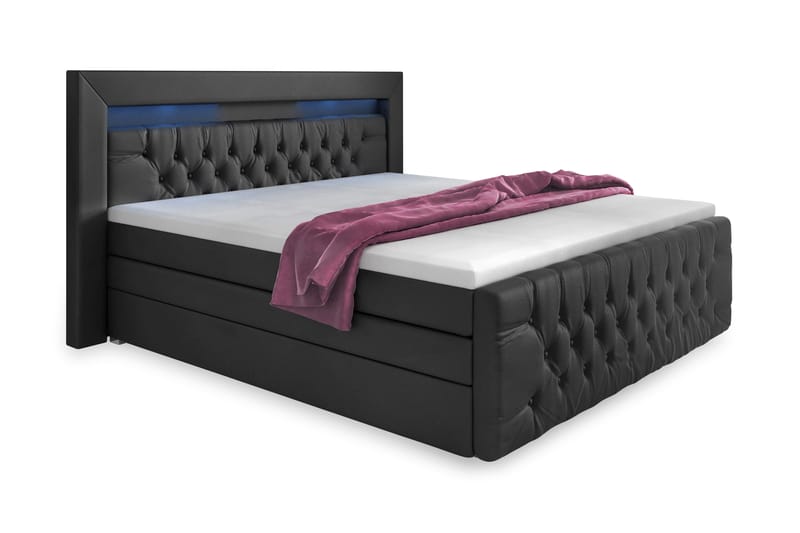 ELIO Lyx Sängpaket 140x200 LED-belysning Svart/Konstläder - Svart/Konstläder - Möbler - Sovrum - Sängar - Komplett Sängpaket