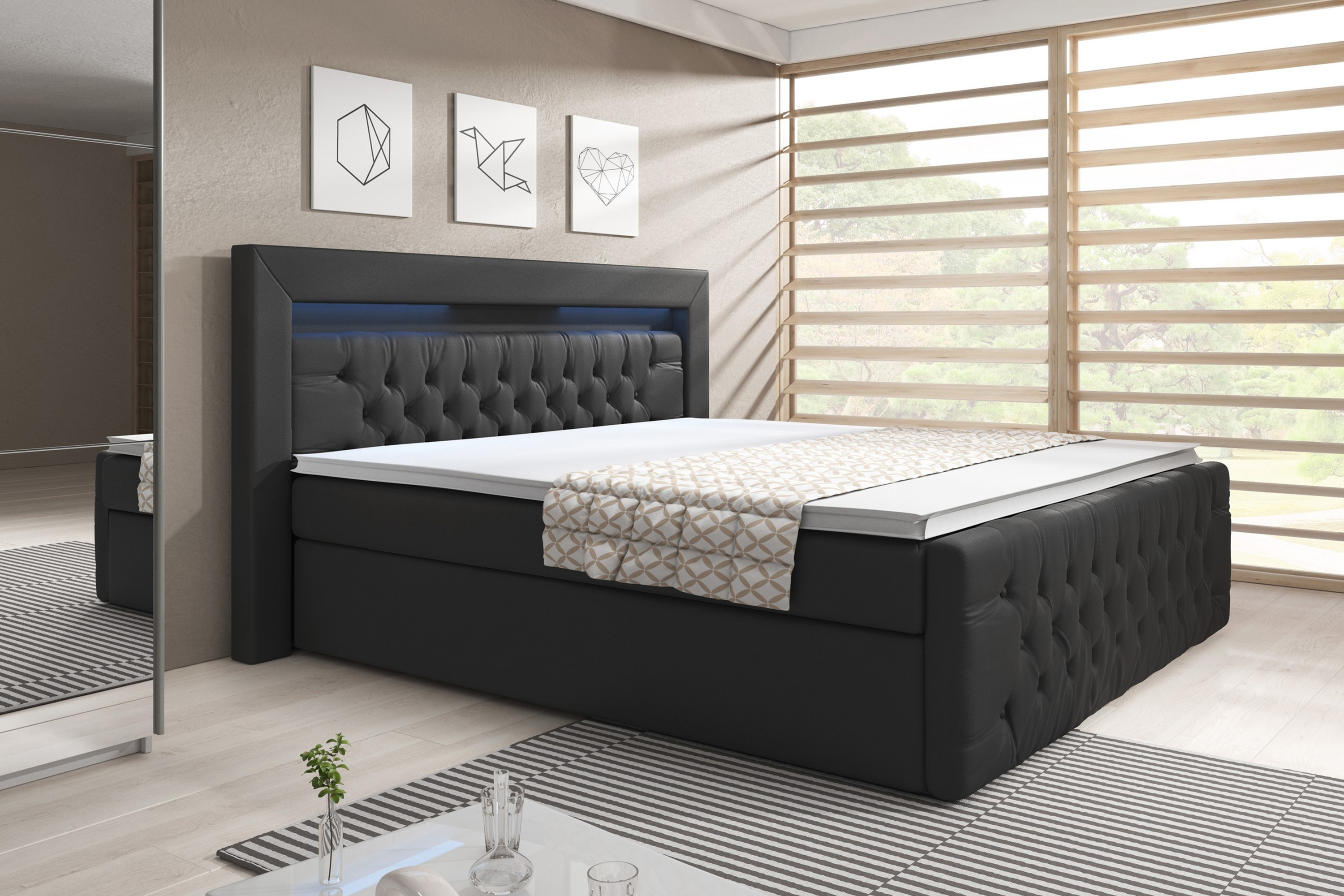 ELIO Sängpaket 140×200 med Förvaring Svart/Konstläder –