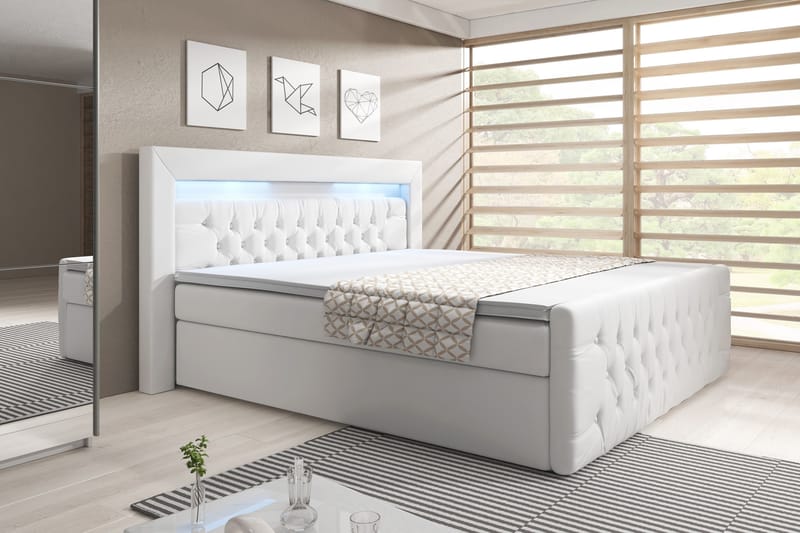 ELIO Sängpaket 140x200 med Förvaring Vit/Konstläder - Komplett Sängpaket - Sängar med förvaring