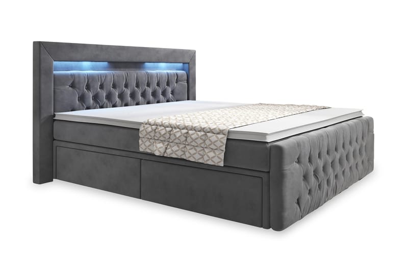 ELIO Sängpaket 160x200 med Förvaring LED-belysning Grå/Samme - Sängar med förvaring - Komplett Sängpaket
