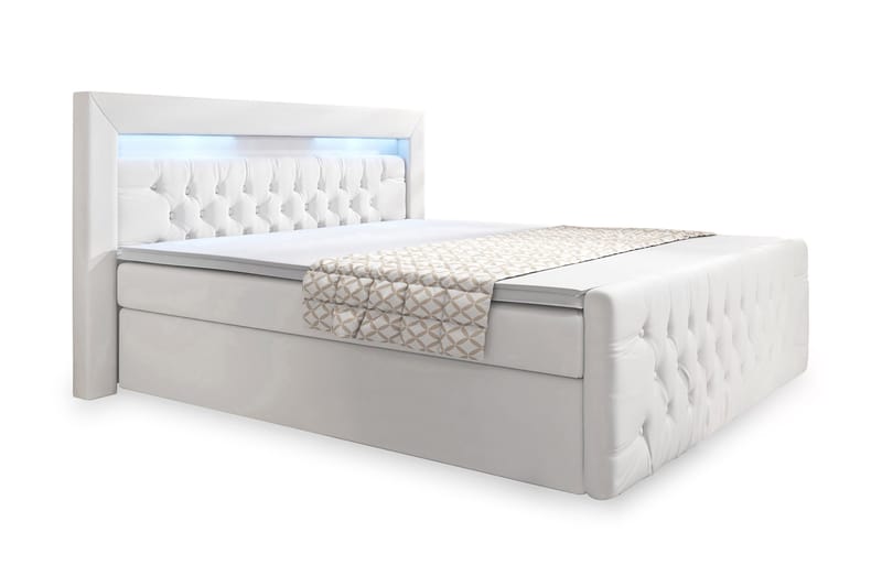 ELIO Sängpaket 160x200 med Förvaring Vit/Konstläder - Komplett Sängpaket - Sängar med förvaring