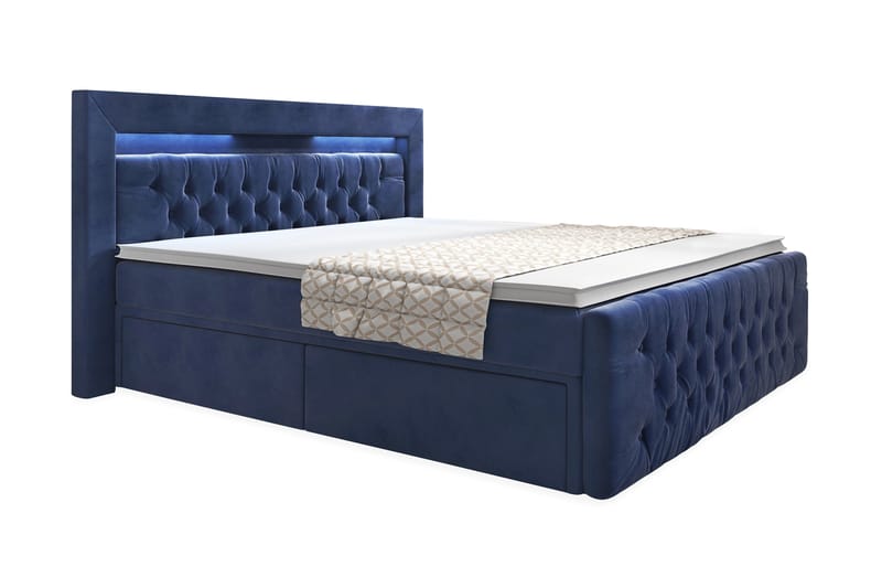 ELIO Sängpaket med Förvaring 140x200 cm Mörkblå/Sammet - Komplett Sängpaket - Sängar med förvaring