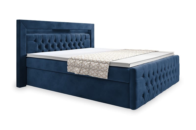 ELIO Sängpaket med Förvaring 140x200 cm Mörkblå/Sammet - Komplett Sängpaket - Sängar med förvaring
