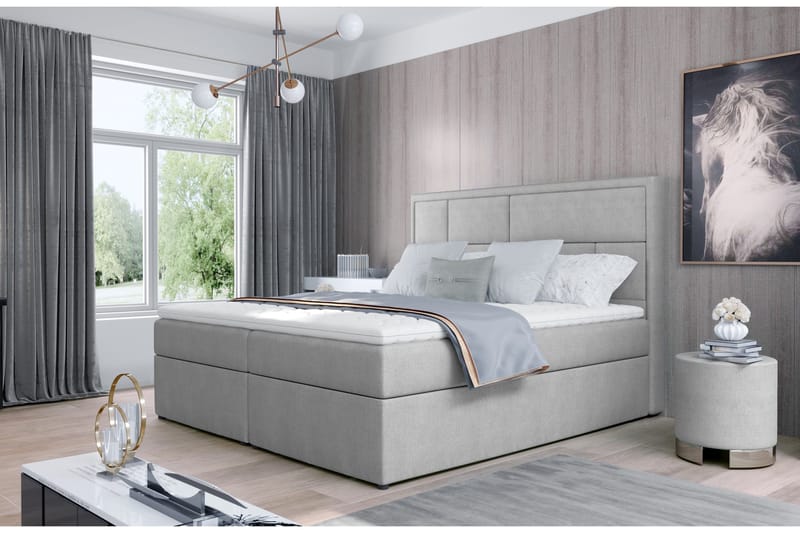 Emeron Komplett Sängpaket 140x200 cm i Tyg med Sänggavel + Bäddmadrass, Grå