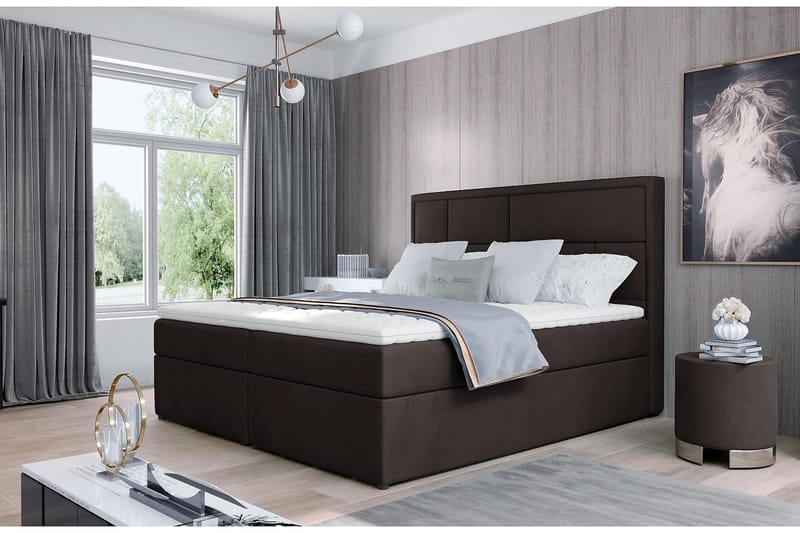 Emeron Komplett Sängpaket 180x200 cm i Tyg med Sänggavel + Bäddmadrass, Brun